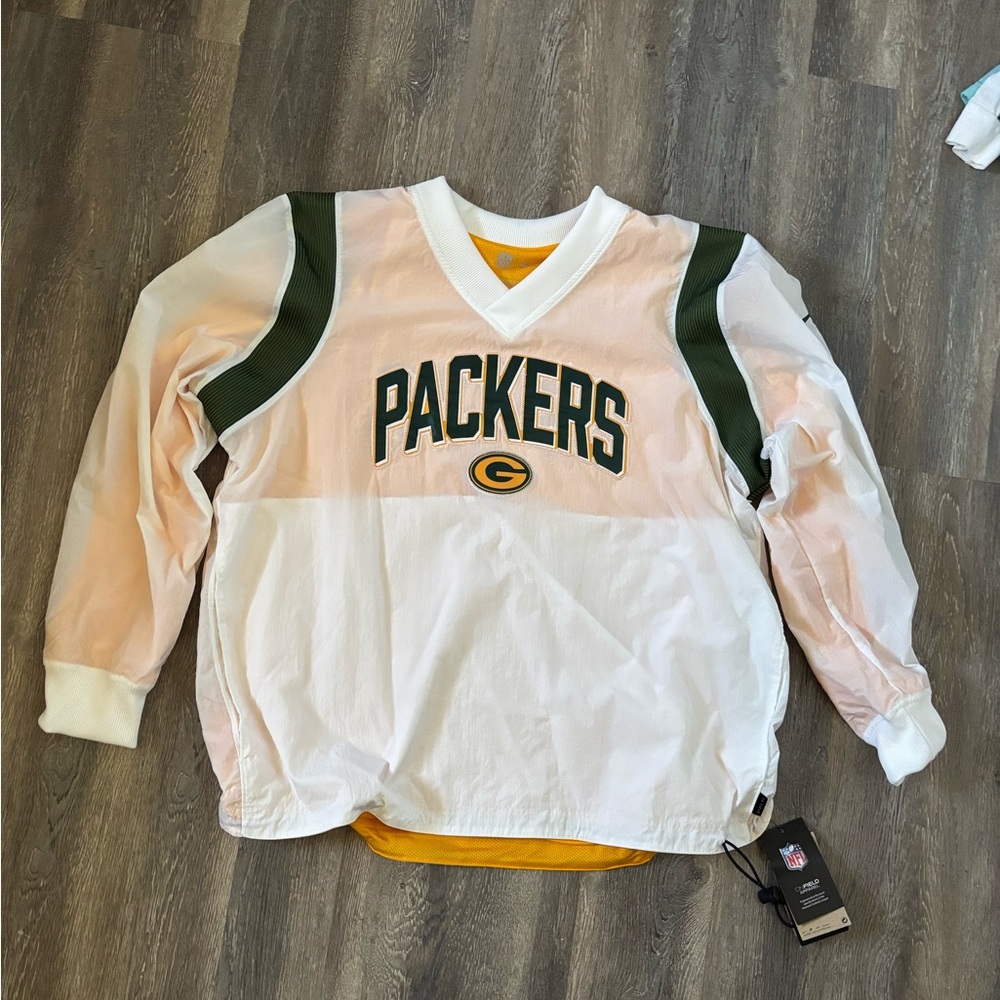 Nike White and Green Packers Pullover